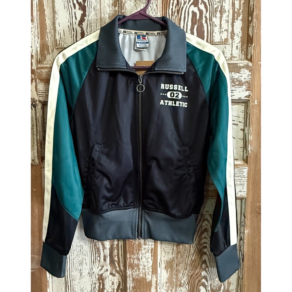Women's Russell Athletic Lined Varsity Jacket - Black/Green/Cream - Size Small